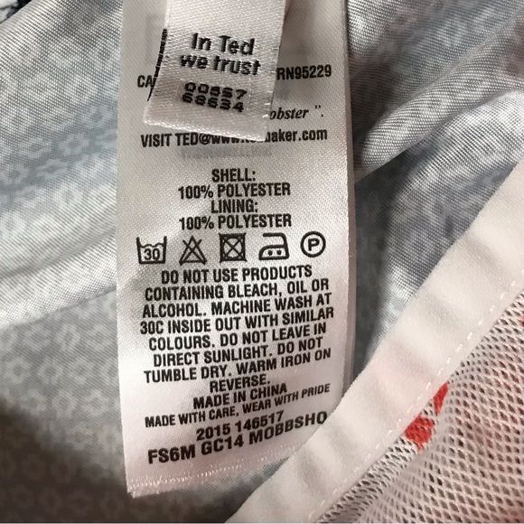 Ted Baker London Swim Trunks Shorts Mesh Lined Navy Blue White Patterns XXL - Picture 11 of 12